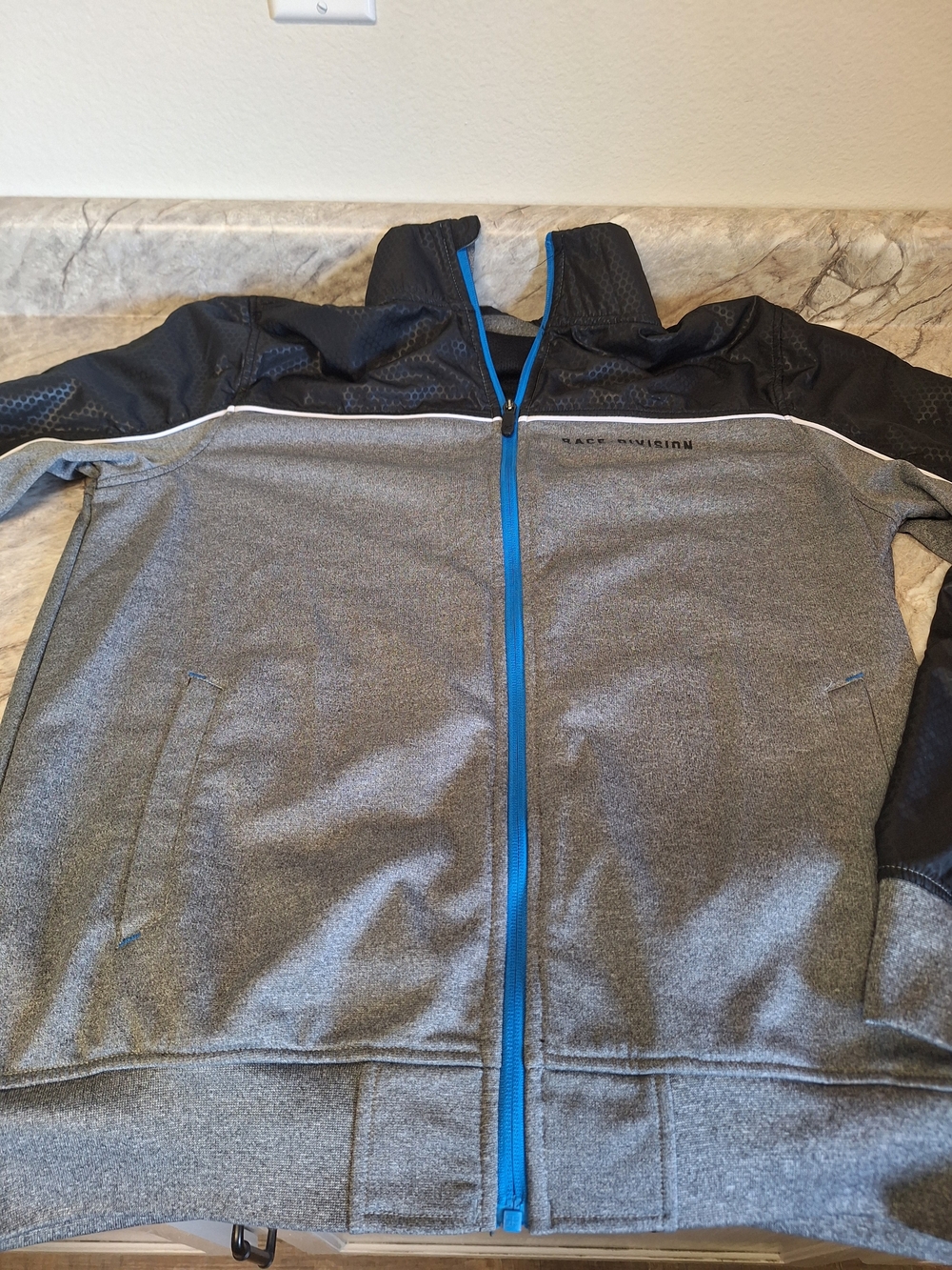 Fox Gray & Black Lightweight Full-Zip Jacket with Blue Trim